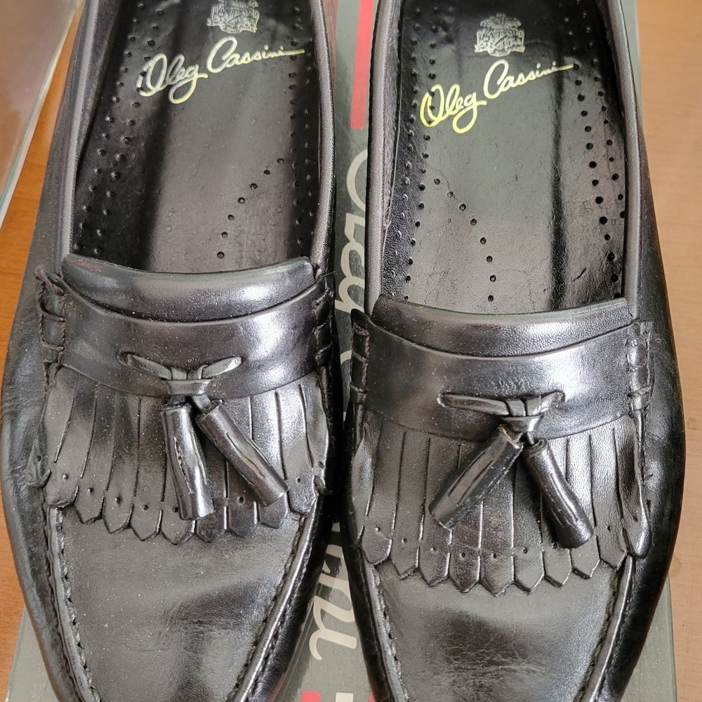 Oleg Cassini Black Leather Tassel Loafers Men's Size 9 M